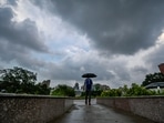 Dark clouds and light rainfall at Connaught Place. (RAJ K RAJ /HT PHOTO) Dark clouds and light rainfall at Connaught Place. (RAJ K RAJ /HT PHOTO)