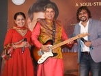(L to R) Padma Wadkar, Suresh Wadkar and anchor Kumarr (L to R) Padma Wadkar, Suresh Wadkar and anchor Kumarr