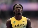 Ackeem Blake, of Jamaica, reacts after qualifying in a men's 100 meters round 1 heat at the 2024 Summer Olympics(AP) Ackeem Blake, of Jamaica, reacts after qualifying in a men's 100 meters round 1 heat at the 2024 Summer Olympics(AP)