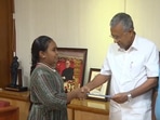 Harini Sri, 13, met Kerala chief minister Pinarayi Vijayan to present the  <span class='webrupee'>₹</span>15,000 she raised to help the Wayanad landslide victims.