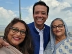 Sheikh Hasina with her son Sajeeb Wazed Joy and daughter Saima Wazed.  