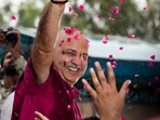 New Delhi: AAP leader Manish Sisodia waves to supporters after being released from Tihar jail following his bail granted by the Supreme Court in the corruption and money laundering cases linked to the alleged Delhi excise policy scam. New Delhi: AAP leader Manish Sisodia waves to supporters after being released from Tihar jail following his bail granted by the Supreme Court in the corruption and money laundering cases linked to the alleged Delhi excise policy scam.