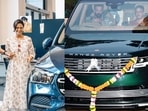 Mona Singh, Sanjay Dutt with their new cars.