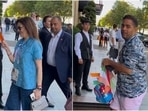 Nita Ambani and Akash Ambani clicked outside their hotel in Paris. 