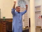 Pakistan Prime Minister Shehbaz Sharif celebrating Arshan Nadeem's gold medal in the javelin throw event at Paris Olympics.