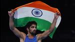 Aman Sehrawat celebrates defeating Darian Toi Cruz of Puerto Rico during their Men Freestyle 57kg Bronze Medal match of the Wrestling competitions in the Paris 2024 Olympic Games, at the Champs-de-Mars Arena in Paris, France,on Friday. (EPA-EFE) Aman Sehrawat celebrates defeating Darian Toi Cruz of Puerto Rico during their Men Freestyle 57kg Bronze Medal match of the Wrestling competitions in the Paris 2024 Olympic Games, at the Champs-de-Mars Arena in Paris, France,on Friday. (EPA-EFE)