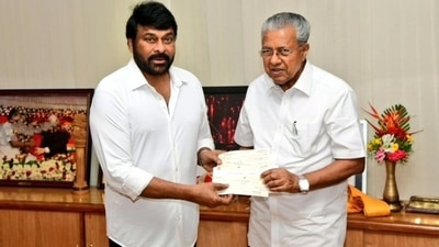Chiranjeevi handed over ₹1 crore to Kerala Chief Minister Pinarayi Vijayan. Chiranjeevi handed over ₹1 crore to Kerala Chief Minister Pinarayi Vijayan.
