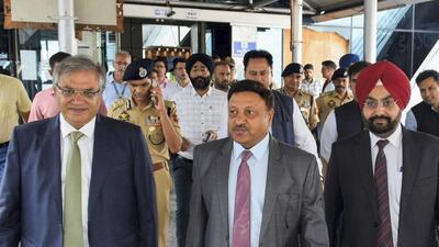 ECI delegation led by chief election commissioner Rajiv Kumar arrives at Srinagar to review poll preparedness in the UT. (PTI) ECI delegation led by chief election commissioner Rajiv Kumar arrives at Srinagar to review poll preparedness in the UT. (PTI)
