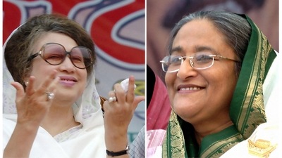 Bangladeshi political leaders Khaleda Zia (L), chairperson of the Bangladesh Nationalist Party (BNP) and chief of the Bangladesh Awami League (AL) Sheikh Hasina. (AFP)