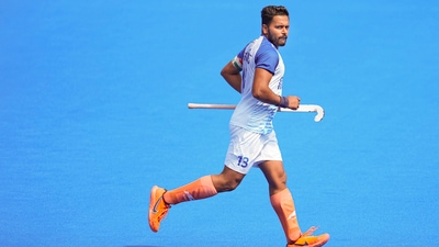 India captain Harmanpreet Singh during the men's hockey bronze medal match against Spain. (PTI) India captain Harmanpreet Singh during the men's hockey bronze medal match against Spain. (PTI)