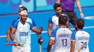 India's captain Harmanpreet Singh (13) celebrates with teammates after scoring a goal during the men's hockey bronze medal match between India and Spain at the 2024 Paris Olympics (PTI) India's captain Harmanpreet Singh (13) celebrates with teammates after scoring a goal during the men's hockey bronze medal match between India and Spain at the 2024 Paris Olympics (PTI)