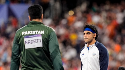 Paris Olympics 2024: After bagging silver, Neeraj congratulated his friend Nadeem, and revealed that it was his first-ever defeat to the Pakistani ace in the last eight years. (PTI) Paris Olympics 2024: After bagging silver, Neeraj congratulated his friend Nadeem, and revealed that it was his first-ever defeat to the Pakistani ace in the last eight years. (PTI)