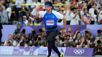 Paris Olympics 2024: Neeraj, who was also the defending champion, got a best throw of 89.45m, which he managed in his second attempt. He got four consecutive four throws. His first and third were invalidated by red flags. (AP) Paris Olympics 2024: Neeraj, who was also the defending champion, got a best throw of 89.45m, which he managed in his second attempt. He got four consecutive four throws. His first and third were invalidated by red flags. (AP)