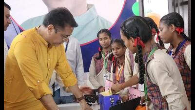 Punjab cabinet minister Aman Arora with students at Government High School, Kheri, on Friday. Punjab cabinet minister Aman Arora with students at Government High School, Kheri, on Friday.
