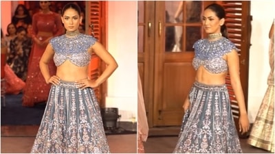 Mira Rajput and her abs steal the show during JADE by Monica and Karishma's showcase. (Instagram ) Mira Rajput and her abs steal the show during JADE by Monica and Karishma's showcase. (Instagram )