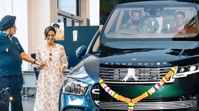 Mona Singh, Sanjay Dutt with their new cars. Mona Singh, Sanjay Dutt with their new cars.