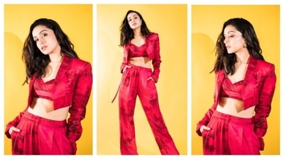 Shraddha Kapoor aced the pant-suit look. The actor stunned in a cropped jacket, a matching bralette top and pants, she paired chunky golden earrings. Her makeup was nude, and her wavy hair completed the look. Her entire ensemble radiated boss lady vibes. (Instagram/@shraddhakapoor) Shraddha Kapoor aced the pant-suit look. The actor stunned in a cropped jacket, a matching bralette top and pants, she paired chunky golden earrings. Her makeup was nude, and her wavy hair completed the look. Her entire ensemble radiated boss lady vibes. (Instagram/@shraddhakapoor)