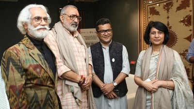 Sunil Sethi, FDCI Chairman; Giriraj Singh, Minister of Textiles; Pabitra Margherita, Minister of State for Textiles and Rachna Shah, Secretary, Ministry of Textiles at the opening of the Textile Gallery II “TRADITION & INNOVATION” under Ministry of Textiles at National Crafts Museum & Hastkala Academy Sunil Sethi, FDCI Chairman; Giriraj Singh, Minister of Textiles; Pabitra Margherita, Minister of State for Textiles and Rachna Shah, Secretary, Ministry of Textiles at the opening of the Textile Gallery II “TRADITION & INNOVATION” under Ministry of Textiles at National Crafts Museum & Hastkala Academy