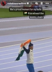 Malaika Arora shared snippet of Neeraj Chopra celebrating with the National Flag, after the latter won the silver medal.