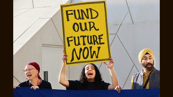 Climate activists protest against fossil fuel emitters, demanding action and more contributions to the Loss and Damage Fund, during COP28 in Dubai 2023. (REUTERS)