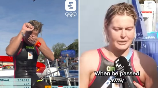 The image shows the Dutch swimmer who dedicated her 10km Olympic marathon gold win to her dead dog. (Instagram/@weratedogs)