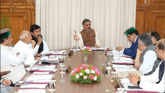 Himachal CM Sukhvinder Singh Sukhu presiding over the cabinet meeting in Shimla. (HT)