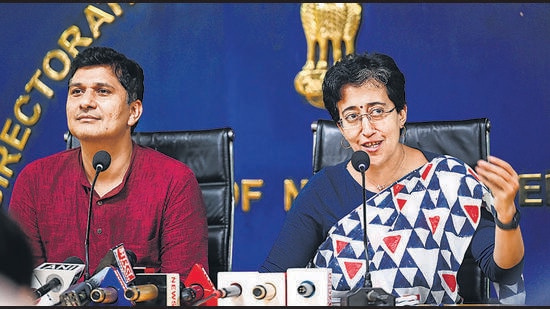 Most of the portfolios held by Sisodia were allocated to Saurabh Bharadwaj and Atishi after his resignation. (Raj K Raj/HT photo)