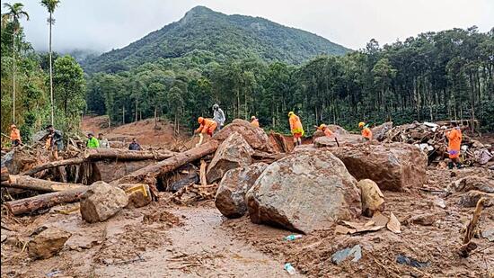 NDRF personnel conduct search and rescue operation following the devastating landslide in Wayanad, Kerala. (Photo from X)