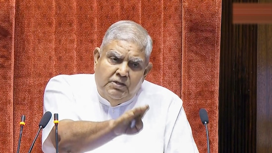 New Delhi: Rajya Sabha Chairman Jagdeep Dhankhar conducts proceedings in the House during Monsoon session of Parliament, in New Delhi, Friday, Aug. 9, 2024. (PTI Photo) 