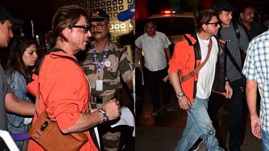 Shah Rukh Khan at the airport with his Hermès cross-body backpack