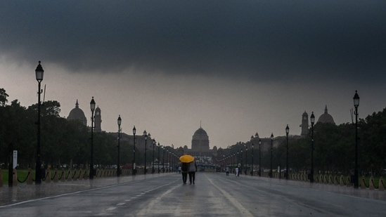 Rain visuals from Kartavyapath in the national capital on Friday.(HT Photo/Raj K Raj)