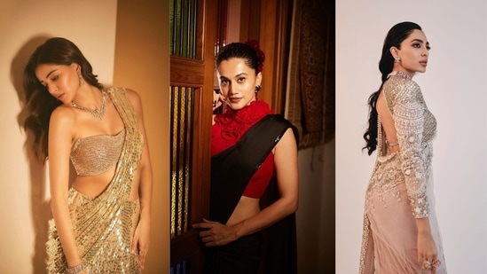 Ananya Pandey, Taapsee Pannu and Sobhita Dhulipala in modern blouse designs(Instagram)