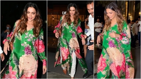 Mom-to-be Deepika Padukone glows in Sabyasachi floral kurta, simple makeup during dinner outing: Watch