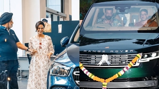 Mona Singh, Sanjay Dutt with their new cars.