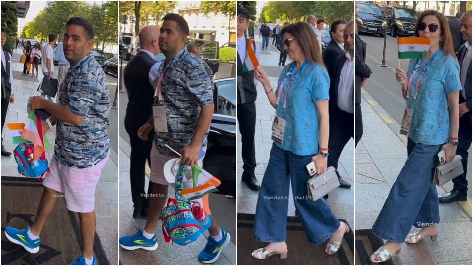 Nita Ambani and Akash Ambani in Paris. 