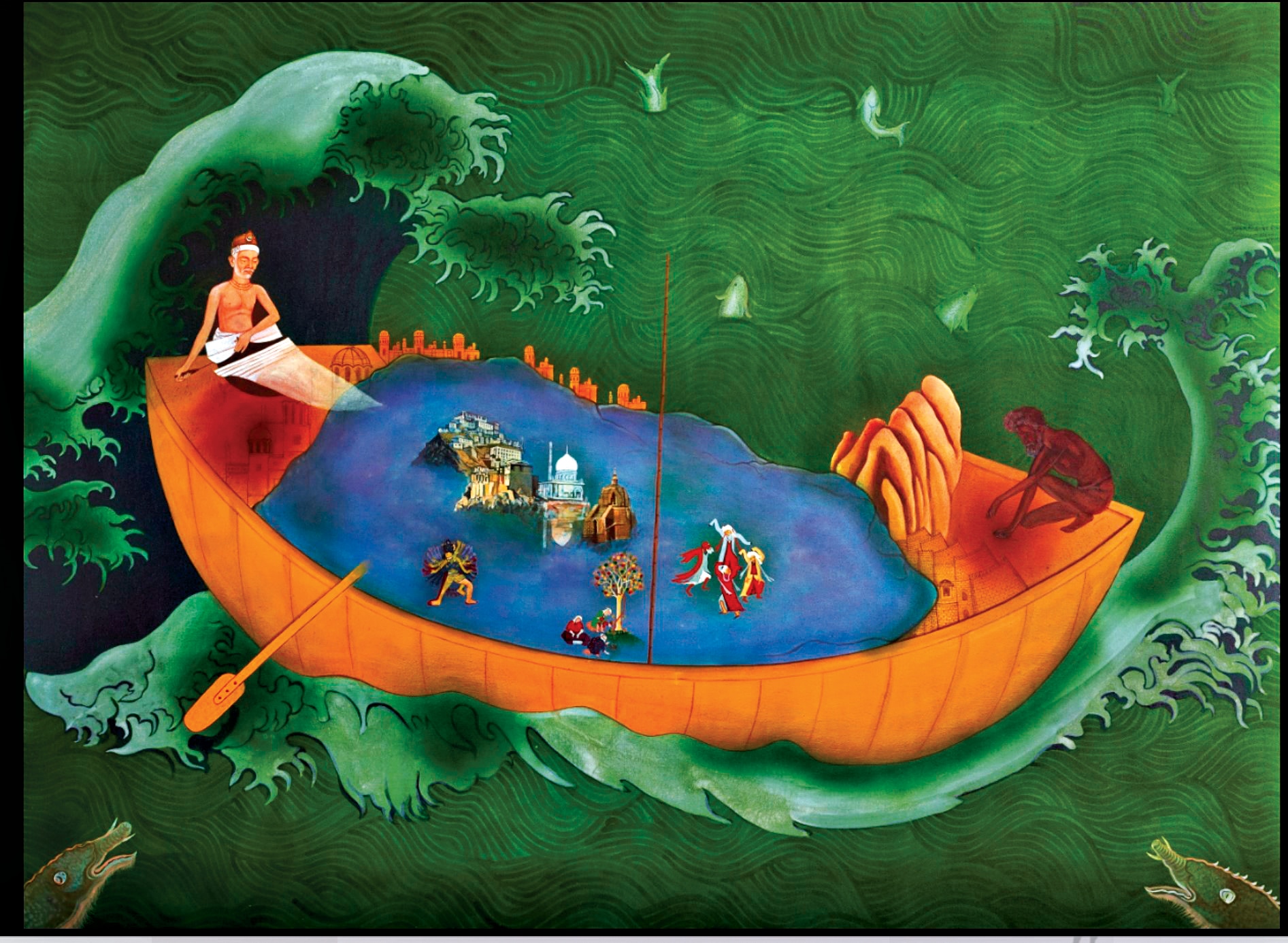 Ark: Kashmir (2015) draws on Mughal art, art history and religious iconography to paint a portrait of a multicultural Kashmir. (Photo courtesy Vadehra Art Gallery) Ark: Kashmir (2015) draws on Mughal art, art history and religious iconography to paint a portrait of a multicultural Kashmir. (Photo courtesy Vadehra Art Gallery)