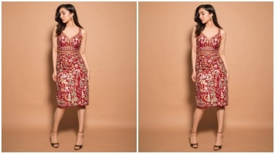 Her dress, crafted in a striking red hue, is a true masterpiece. Hand-painted in Pichhwai style and adorned with signature gota patti embroidery, it features elegant bird and tree motifs inspired by the tropics. (Instagram/@shraddhakapoor) Her dress, crafted in a striking red hue, is a true masterpiece. Hand-painted in Pichhwai style and adorned with signature gota patti embroidery, it features elegant bird and tree motifs inspired by the tropics. (Instagram/@shraddhakapoor)