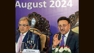 After the recent visit of the chief election commissioner and two members, political parties are now hopeful that J&K will get its first assembly elections post delimitation and abrogation of Article 370 and have even started preparing for the same. On Friday, CEC Rajiv Kumar in Jammu said elections will happen in J&K soon. (PTI File) After the recent visit of the chief election commissioner and two members, political parties are now hopeful that J&K will get its first assembly elections post delimitation and abrogation of Article 370 and have even started preparing for the same. On Friday, CEC Rajiv Kumar in Jammu said elections will happen in J&K soon. (PTI File)