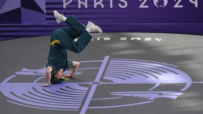 Australia's Rachael Gunn, known as B-Girl Raygun, competes at the breaking competition at the Paris Olympics. (AP)