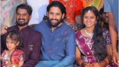 Naga Chaitanya attended his assistant's wedding in Rajahmundry. Naga Chaitanya attended his assistant's wedding in Rajahmundry.