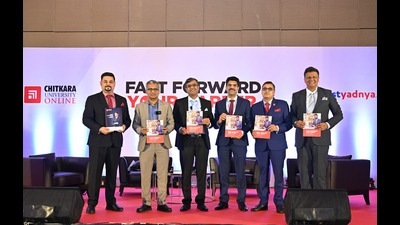 Officials from Chitkara University and Invest Yadnya at the launch of the online MBA course in wealth management. (HT Photo) Officials from Chitkara University and Invest Yadnya at the launch of the online MBA course in wealth management. (HT Photo)