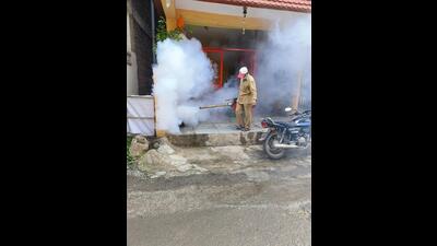 PMC is carrying out fogging and spraying insecticide activities at the hostel. (HT PHOTO) PMC is carrying out fogging and spraying insecticide activities at the hostel. (HT PHOTO)