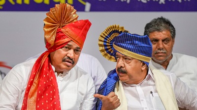 AICC General Secretary in charge of Maharashtra Ramesh Chennithala (right) with Maharashtra Congress President Nana Patole during party workers meeting, in Mumbai, Friday, Aug. 9, 2024. (PTI Photo/Shashank Parade) AICC General Secretary in charge of Maharashtra Ramesh Chennithala (right) with Maharashtra Congress President Nana Patole during party workers meeting, in Mumbai, Friday, Aug. 9, 2024. (PTI Photo/Shashank Parade)