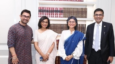 Kiran Rao and Aamir Khan are all smiles after the screening of Laapataa Ladies. Kiran Rao and Aamir Khan are all smiles after the screening of Laapataa Ladies.