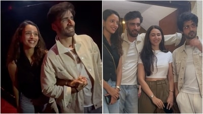 Triptii Dimri and Avinash Tiwary stepped out in the city to promote their film Laila Majnu on its re-release. While Triptii chose a simply chic black waistcoat and denim jeans, Avinash wore a white tee, beige shacket, and light blue jeans. (Instagram) Triptii Dimri and Avinash Tiwary stepped out in the city to promote their film Laila Majnu on its re-release. While Triptii chose a simply chic black waistcoat and denim jeans, Avinash wore a white tee, beige shacket, and light blue jeans. (Instagram)