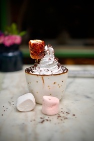 Hot chocolate topped with marshmallows at Lupa in Bengaluru