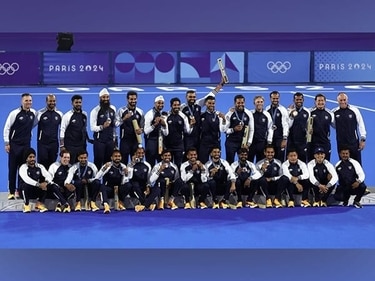 Indian Hockey Team with bronze medals at Paris Olympics 2024 Indian Hockey Team with bronze medals at Paris Olympics 2024