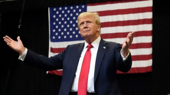 Republican presidential nominee former President Donald Trump arrives to speak at a campaign rally in Bozeman, Mont., Friday, Aug. 9, 2024. (AP / Rick Bowmer)