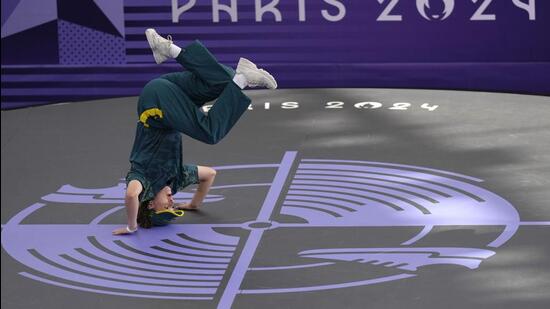 Australia's Rachael Gunn, known as B-Girl Raygun, competes at the breaking competition at the Paris Olympics. (AP)