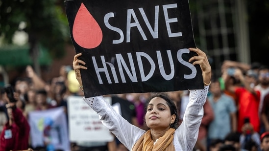 Hundreds of Bangladeshi Hindus have been demonstrating on the streets of Dhaka, in protest against the violence against the Hindu minority community after the ouster of former Prime Minister Sheikh Hasina. (AFP)